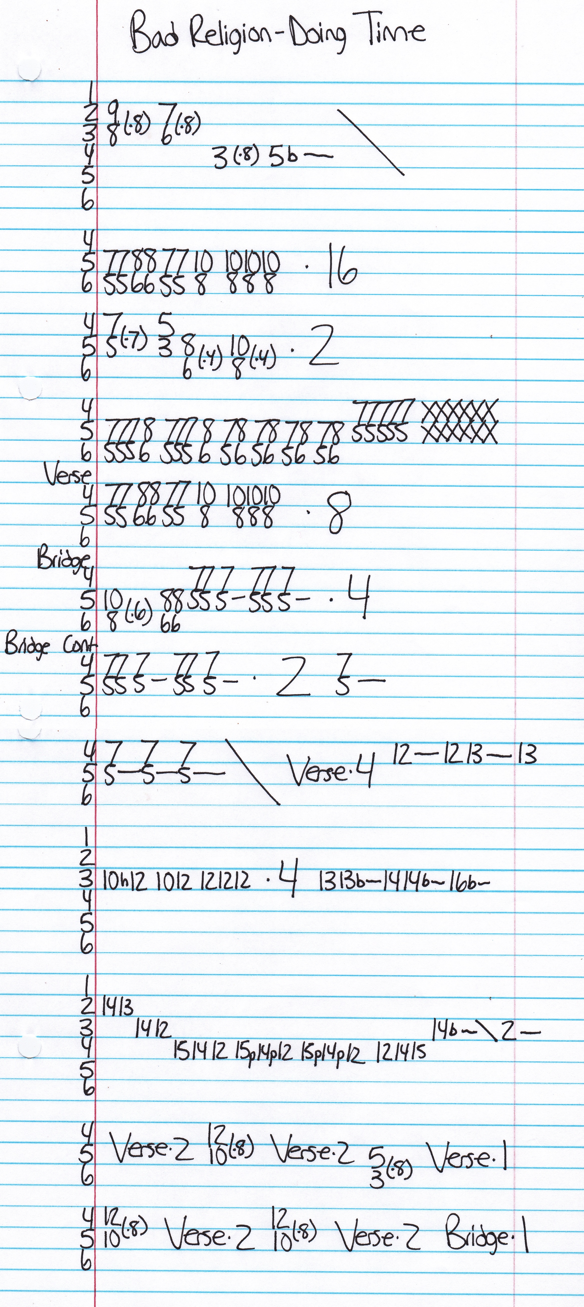 High quality guitar tab for Doing Time by Bad Religion off of the album How Could Hell Be Any Worse?. ***Complete and accurate guitar tab!***